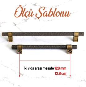 Resim Badem10 Hisar Antik Sarı Metal Kulp 128 mm Tırtıklı Desen Mobilya Çekmece Mutfak Dolabı Dolap Kulpları 