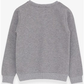 Resim Breeze Erkek Çocuk Sweatshirt Yazı Baskılı 8-14 Yaş, Koyu Gri Melanj Gri 
