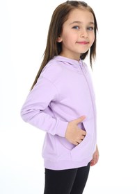 Resim Toontoy Kız Çocuk Kapüşonlu Fermuarlı Cepli Düşük Omuz Nakış Baskılı Örme Hırka - 2 İplik 