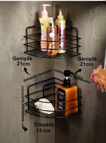 Resim Ömür Boyu Paslanmaz Yapışkanlı Banyo Köşeliği Düzenleyici Şampuanlık Duş Rafı 2 Adet Siyah TK-01 