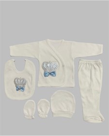 Resim bombino O Bebe Erkek Taşlı 5li Hastane Çıkışı Zıbın Set Mavi 