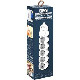 Resim FLY 3394-01, 5 Soket, Akım Korumalı Priz, 2.1A, Anahtarlı, 2Mt Kablo, (Beyaz) 