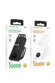 Resim Borofone BJ53 10000mAh 4 Dahili Kablolu Dijital Ekranlı Powerbank (Type-C, Lightning, Micro) Siyah 