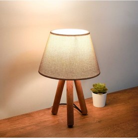 Resim Homing Tasarım Ahşap Kumbeji Kumaş Başlıklı Abajur Ayd-3171 Kum Beji 