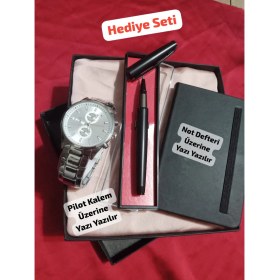Resim Özel Kutulu Hediyelik Erkek Kombin Saat Seti Pilot Kalem Not Defteri - 6048 
