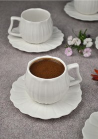 Resim 6'lı Porselen Türk Kahve Fincanı Beyaz- 12 Parça 