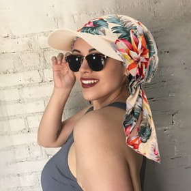 Resim Kadınlar için ikili kuyruk tasarımlı tropikal desenli turban şapkası - Şık başörtüsü, elastik fit, polyester, elde yıkanabilir, günlük ve resmi etkinlikler için mükemmel, rahat başlık | Canlı desenli şapka | Rahat fit, başörtüsü 
