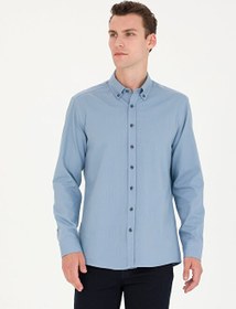 Resim Pierre Cardin Regular Fit Düğmeli Yaka Düz Mavi Erkek Gömlek EVATON 