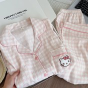 Resim Kadın Pijamaları, İlkbahar ve Sonbahar Trend Ürünleri, Uzun Kollu Pantolonlu Dış Giyim, Sevimli Karakterli Tatlı Ev Kıyafeti Seti, İndirim Promosyonu, İki Parça Plus Beden Hello Kitty 