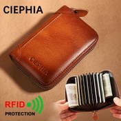 Resim 1 adet Erkek Gerçek Deri Kart Tutucu Vintage Kısa Fermuarlı Cüzdan, 9 Kart Yuvası ve 2 Banknot Bölmeli, RFID Engelleme Koruma Üst Katman Dana Derisi Kredi Kartı Çantası 
