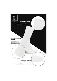 Resim Saysez Bambu Erkek Soket Yazlık Uzun Düz Beyaz Çorap Dikişsiz Premium Paket 3'lü / Yıkamalı Soft Çorap Beyaz 