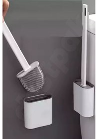 Resim Beyaz Yapışkanlı Duvar Monteli Silikon Tuvalet Fırçası 