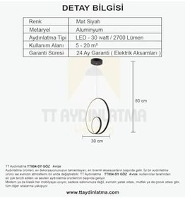 Resim TT AYDINLATMA Tt004-sy Göz Modeli (Gün Işığı Led) Mat Siyah Led Avize Siyah 