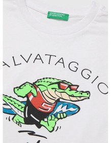 Resim United Colors Of Benetton Erkek Çocuk Ön Baskı Detaylı Bisiklet Yaka T-shirt Beyaz Ekru 6-13 Yaş-2829 