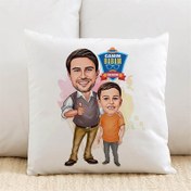 Resim Karizmatik Baba ve Oğlu Karikatürlü Yastık 