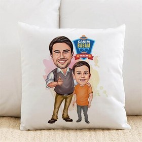 Resim Karizmatik Baba ve Oğlu Karikatürlü Yastık 