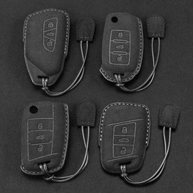 Resim VOLKSWAGEN için Premium PU Deri Araba Anahtar Kılıfı Kılıfı Vw Golf, Passat, Tiguan, Beetle, Caddy, T5, Eos, Skoda Octavia, Seat Leon, Altea - Fermuarlı & Bilek Kayışı ile Dayanıklı Koruma, Siyah 