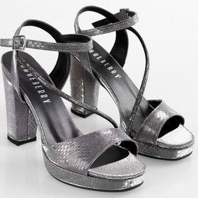 Resim Shoeberry Kadın Bissa Platin Petek Taşlı Platform Topuklu Ayakkabı 