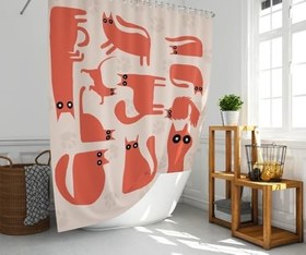 Resim Banyo Perdesi 1x180x200 Tek Kanat Duş Perdesi Halka Hediyeli Duşakabin Perdesi Cats 