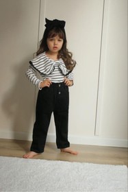 Resim Asortik Kids Kız Çocuk Çizgili Fiyonklu Bluz + Pantolon 2'li Set Şık Set-K010-JLB-079 