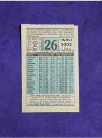 Resim 26 Temmuz 2002 Takvim Yaprağı - Nostalji Koleksiyonluk Takvim Yaprağı 