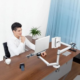 Resim Notebook ve Tablet Stant, 10-16" Dizüstü Bilgisayar ve 4.7-12.9" Tablet 2 Hareketli Ayarlanabilir Kol, Ergonomik Dizüstü Bilgisayar Standı Oa-9x 