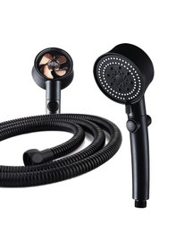 Resim Turbo Pervaneli 5 Fonksiyonlu Duş Başlığı Siyah Duş Hortumu 150cm Siyah 