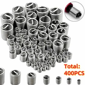 Resim 400 Parça 304 Paslanmaz Çelik Helicoil Diş Onarım Kiti (M3 M4 M5 M6 M8 M10 M12) - Yüksek Mukavemetli Tel Diş Takozları, Tam Kaplama ve Aşınma Direnci ile Motor ve Makine Tamiri için Metal Diş Geri Yükleme Aracı 