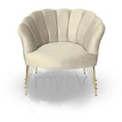 Resim Mert Concept Papatya Çay Seti Koltuk Krem Tekli Berjer Gold Metal Ayak Salon Kafe Balkon Bahçe Otel Ofis 