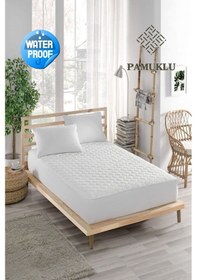 Resim Sıvı Geçirmez Alez Kapitoneli Fitted Pamuklu Yatak Koruyucu Beyaz Çift Kişilik Beyaz 