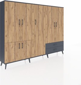 Resim Arges Dolap 12 Raflı 2 Çekmeceli 7 Kapaklı 220x30x163 Antrasit-ça Antrasit-çam/antrasit 