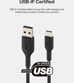 Resim Belkin Örgülü USB-C Kablosu ,Boost Charge USB-C-USB Kablosu, Note10, S10, Pixel 4, iPad Pro, Nintendo Switch uyumlu USB C Tipi Kablosu, 1m, Siyah ,CAB002bt1MBK 