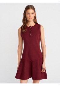 Resim Dilvin 90244 Bisiklet Yaka Düğmeli Volanlı Triko Elbise-bordo M. Bordo M. Bordo 