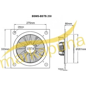 Resim Bahçıvan 33x33 cm BSMS 250 1475 D/D 220/230 volt Monofaze Kare Sanayi Aspiratörü 