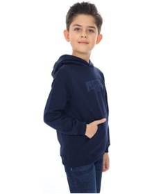 Resim Toontoy Kids Toontoy Erkek Çocuk Relax Fit Kapüşonlu Cepli Düşük Omuz Baskılı Sweatshirt - 2 İplik Lacivert 