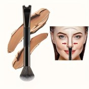 Resim U Şekilli 2'si 1 Arada Çift Başlı Allık Fırçası, U Şekilli Burun Kontür Fırçası - Kontürleme, Harmanlama, Highlighter, Krem Allık, Sıvı Ürünler ve Fondöten için Mükemmel 