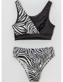 Resim Beniizle Desenli Kız Çocuk Bikini Takım Siyah/beyaz 