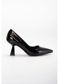 Resim Dilimler Ayakkabı Rugan Büyük Numara Tokalı Kadeh Topuklu Siyah Kadın Stiletto-3112-sıyah Siyah 