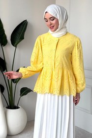 Resim Tesettür Diyarı Lola Fisto Kumaş Astarlı Tesettür Gömlek- Sarı 