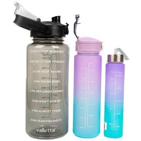 Resim Valletta VLT1296 Figo 3lü Set Motivasyonel Su Matarası Siyah(2000ml-750ml-300ml) 