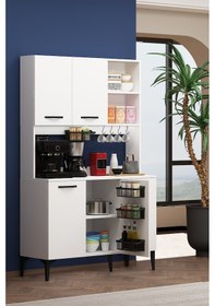 Resim Riva Kahve Köşesi 3 Sepet Raflı 3 Kapaklı Airfry Kiler Dolabı Çok Amaçlı Beyaz Beyaz 