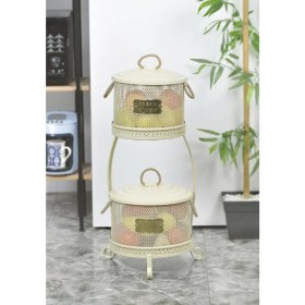 Resim Evistro Metal Standlı 2 Katlı Delikli Patates Soğan Saklama Kovası Krem 