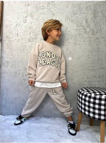 Resim Cg Kids London League Süzüne Nakış İşlemeli 3 İplik Alt Üst Takım Süper Kalite Kumaş Ekru 