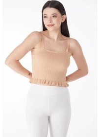 Resim Yazlık Triko Crop Vizon 