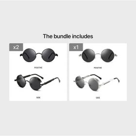 Resim Oldfriend Buharlı Punk Yuvarlak Vintage Retro Gözlük - Siyah 2+ Gri Çerçeve Polycarbonat Lens Altın 