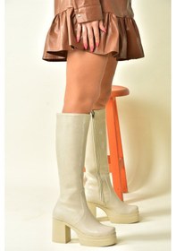 Resim Fox Shoes Bej Kalın Tabanlı Kadın Çizme N996650009 