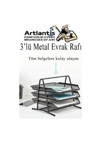 Resim Metal Evrak Rafı 3 Lü 1 Paket Masa Üstü A4 Dosya Düzenleyici Kağıt Tepsisi Fileli Üç Katlı Hareketli 