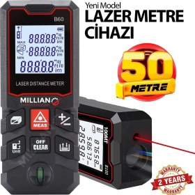 Resim 50 Metre Yüksek Hassasiyet Lazer Metre Ölçer LCD Dijital Ekran Su Terazili Lazermetre Lazerli 
