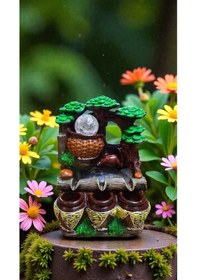 Resim Su Değirmeni Üçlü Küp Fıçı Sepetli Dekoratif Led Işıklı Şelale 