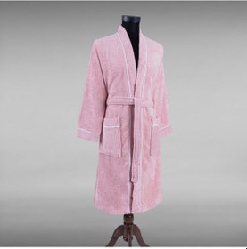 Resim % 100 Pamuklu Laodikeia Kimono Bornoz Unisex Kadın Erkek Pembe 